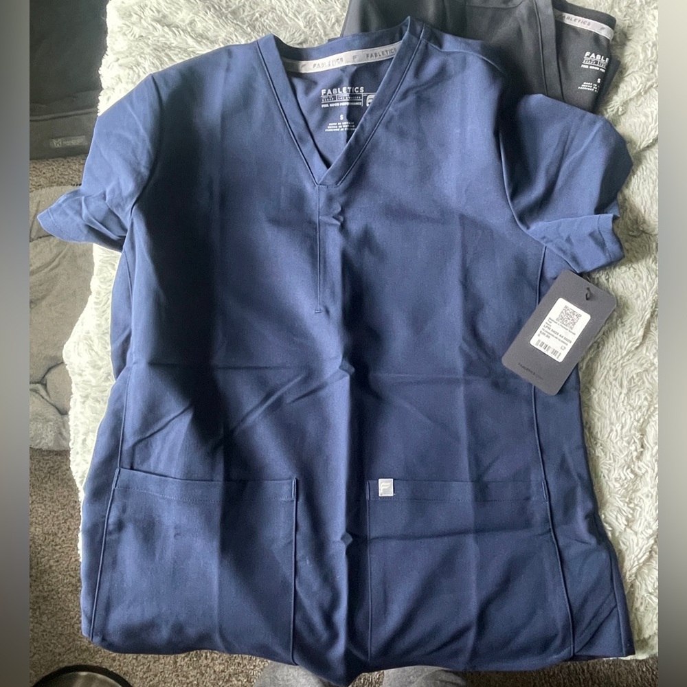Fabletics Navy V-Neck Scrub Top